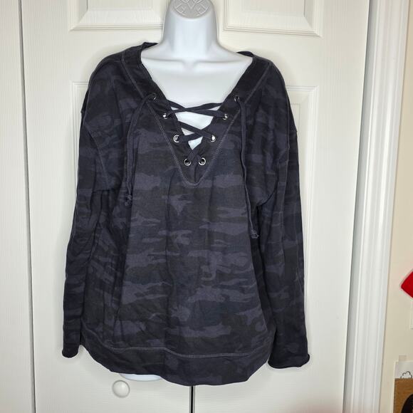 Sanctuary by Anthropologie Navy Camo Lace Up Sweatshirt Sz XL - Picture 2 of 8
